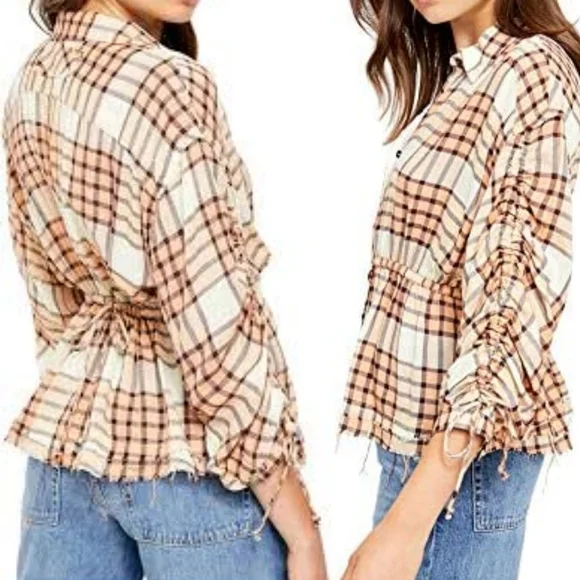 NWT Free People We the Free Pacific Dawn Plaid Shirt Wool Blend - Picture 2 of 6